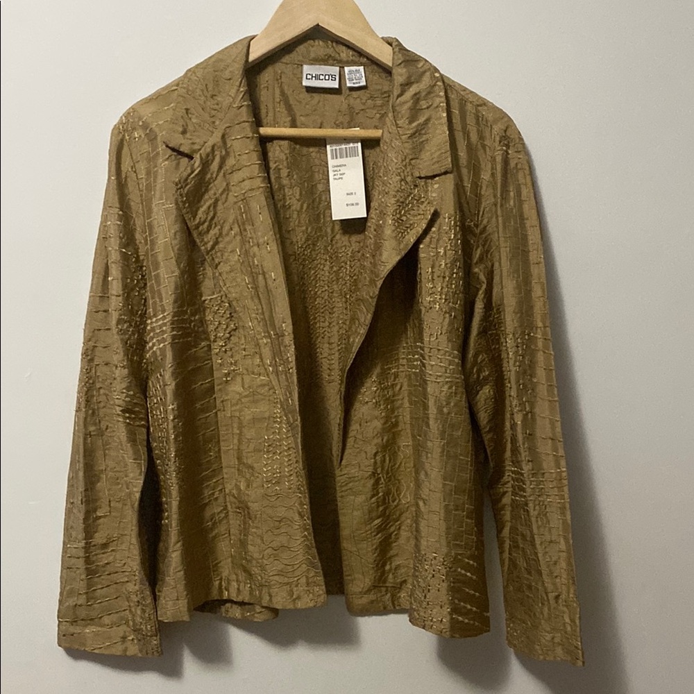 Chico's Brown Textured Blazer with Crinkled Fabric